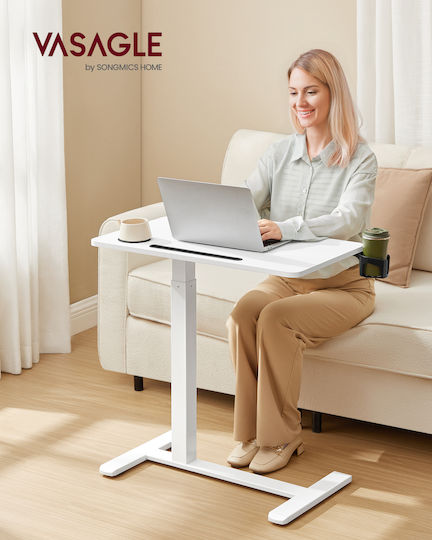 Wooden Computer Desk White with Metal Legs & Adjustable Height 70x40x65cm
