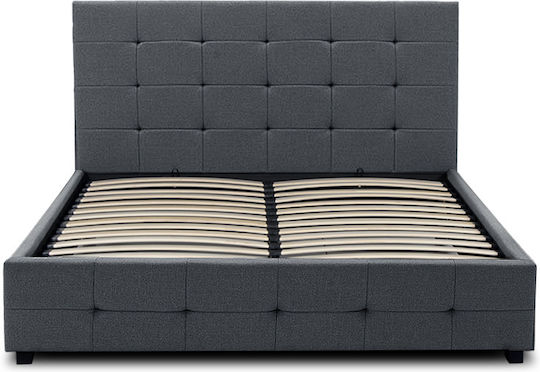 Iro Bett Übergröße Mit Stoff bezogen Charcoal Stauraum & Latten für Matratze 160x200cm