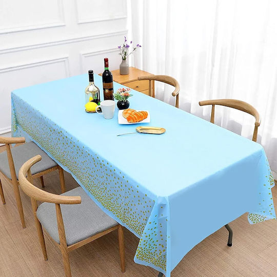 Husă De Masă Alista Home Din Peva Auriu Cu Buline Imprimat 137 X 274 Cm Rezistentă La Apă Și Pete Curățare Rapidă Albastră