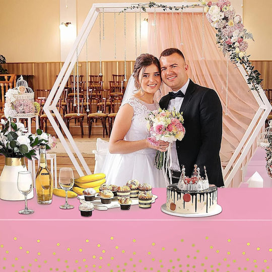 Husă De Masă Alista Home Din Peva Auriu Cu Buline Imprimat 137 X 274 Cm Rezistentă La Apă Și Pete Curățare Rapidă Roz