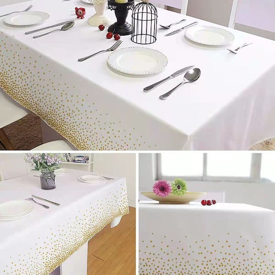 Husă De Masă Alista Home Din Peva Cu Buline Imprimat 137 X 274 Cm Rezistentă La Apă Și Pete Curățare Rapidă Auriu