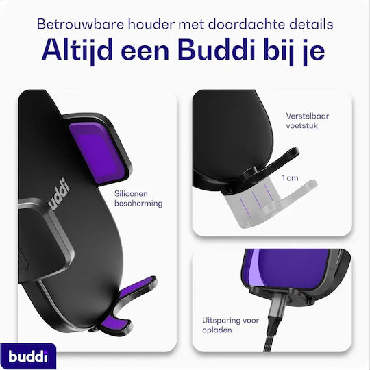 Buddi Car Mobile Mount with Adjustable Hooks Black