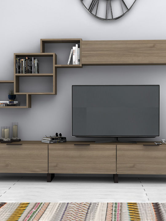 Living Room TV Unit Heydar Walnut L210xW35xH40cm