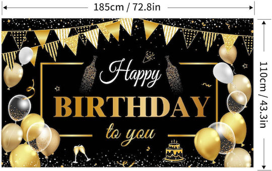 Banner Foto Stil Fundal Alista Home Pânză La Mulți Ani Design 185 X 110 Cm 6 M Sfoară Atașare În 4 Colțuri Negru Auriu