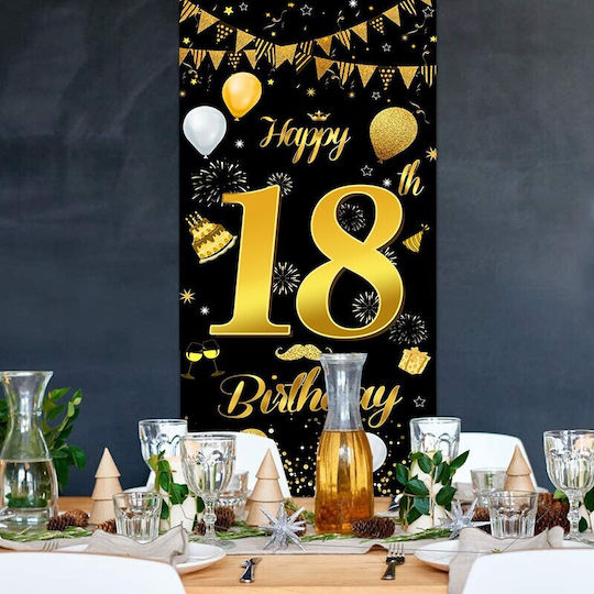Banner Pentru Petrecere Alista Home Happy Birthday Design Temă Vârstă 18 Ani 185x90 Cm Negru