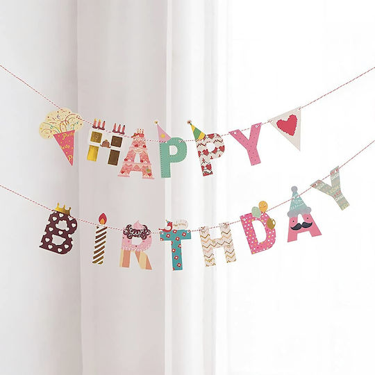 Pancartă Happy Birthday 100x200 Cm Alista Home Include Rulou De Ață Tema Bomboane Multicoloră