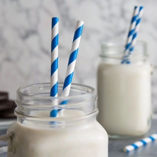 Set 25 Straws Alista Home Paper 20 Cm Striped Pattern White Dark Blue