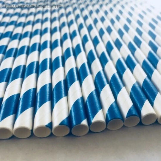 Set 25 Straws Alista Home Paper 20 Cm Striped Pattern White Dark Blue