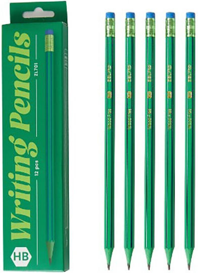 Set 12 Black Pencils Alista Home Hb School Eraser Green-blue Model 19 Cm