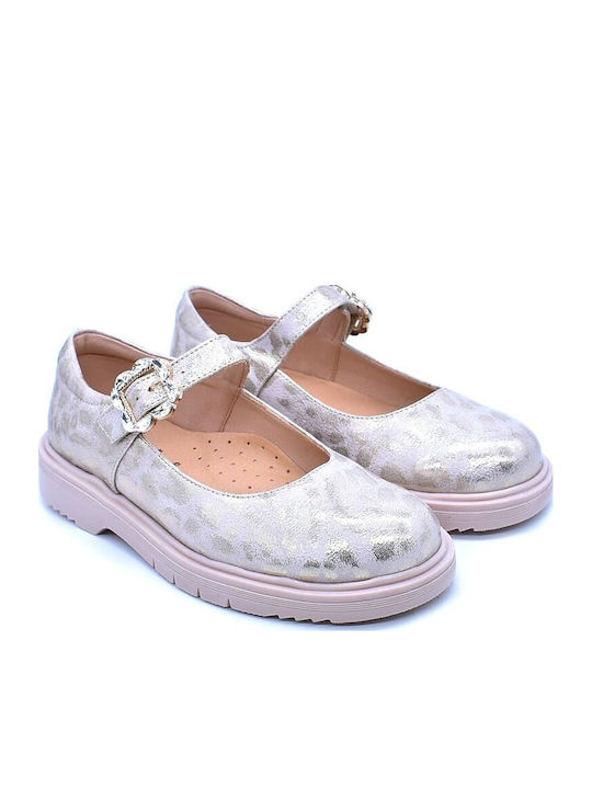 Kids Pumps & Ballerinas Anatomical with Adjustable Metal Clasp Leather Gold