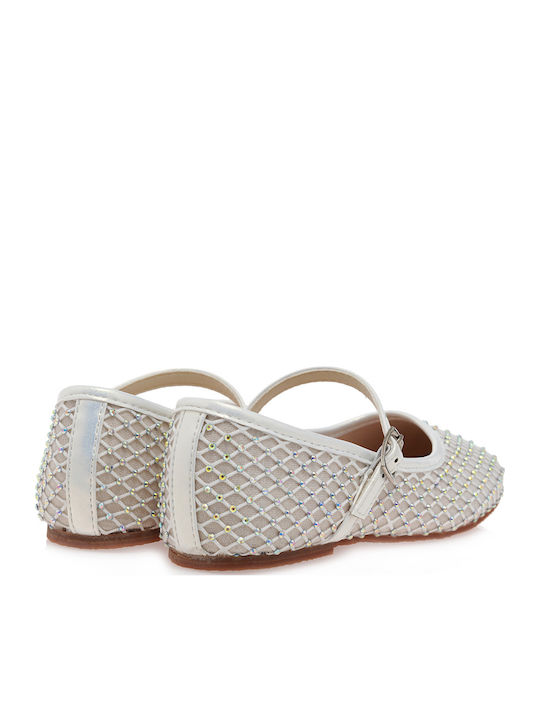 Kids Ballerinas with Adjustable Metal Clasp White