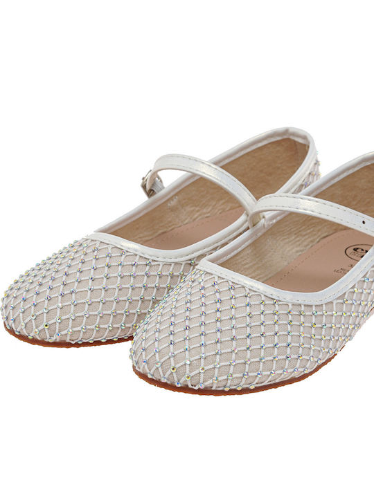 Kids Ballerinas with Adjustable Metal Clasp White