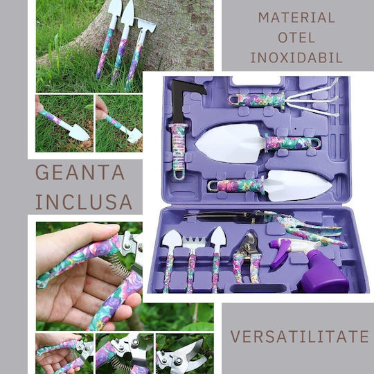 Set 10 Accesorii Grădină Alista Home Geantă Depozitare Inclusă Oțel Inoxidabil 37 X 28 Cm Mov