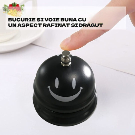 Clopoțel Metalic Multifuncțional Alista Home Negru Cu Față Zâmbitoare Imprimată 7.5x7.5x6.5 Cm Recepție Restaurant Cafenele