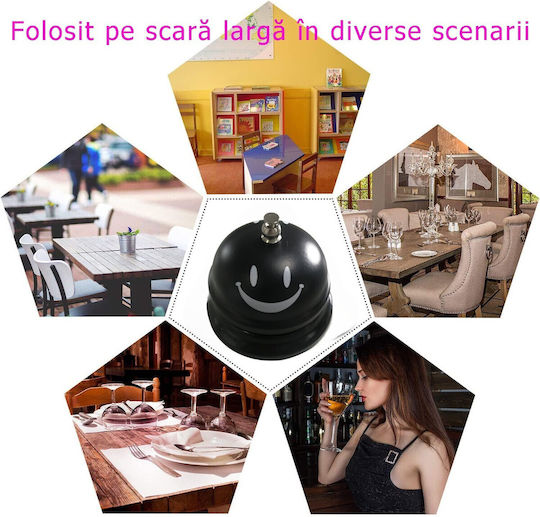 Clopoțel Metalic Multifuncțional Alista Home Negru Cu Față Zâmbitoare Imprimată 7.5x7.5x6.5 Cm Recepție Restaurant Cafenele