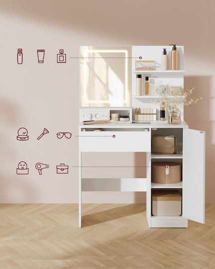 Bodenstehende Schminktisch Schlafzimmer Holz Weiß mit Spiegel 80x40x132,5cm