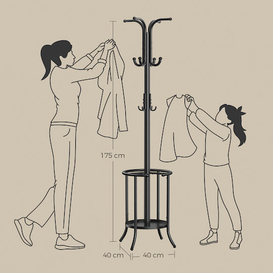 Songmics Καλόγερος Μεταλλικός Μαύρος 40x40x175cm