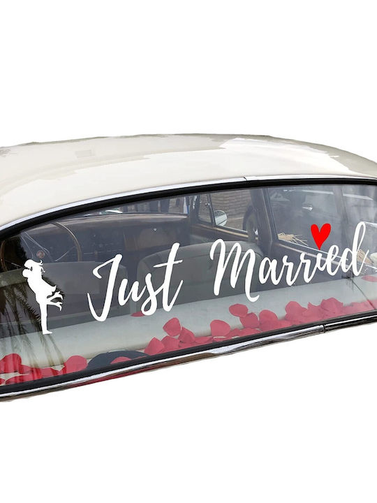Sticker Decal Alista Home Temă Nuntă Design Iubitori Text Just Married 50x11.5 Cm Alb