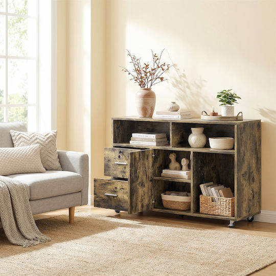 Cabinet De Birou Din Lemn Cu Roți Și Sertare Maro 100x35x65cm