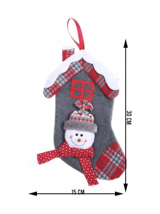 Ciorap Decorativ De Crăciun Cu Om De Zăpadă L30xL15cm Gri