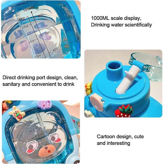 Alista Home Sticlă Pentru Copii Din Plastic Cu Pai Antivărsare Albastră 1000ml