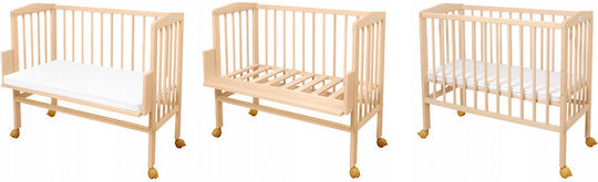 Waldin Babywiege Laufstall mit Matratze und Rädern Beiges