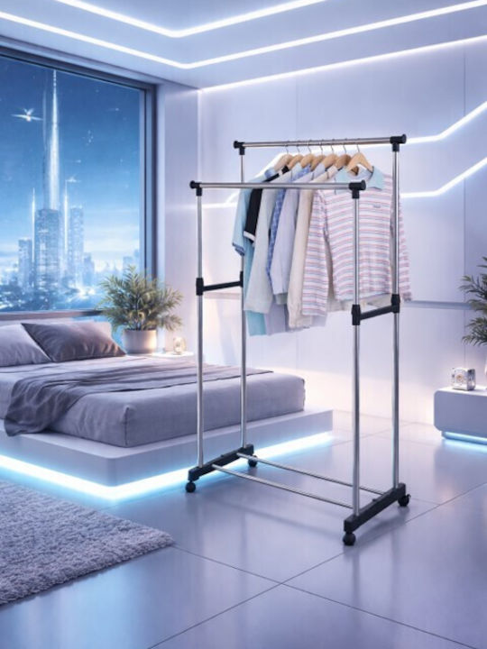 Wheeled Floor Garment Rack made of Metal Silver 85x40x157cm