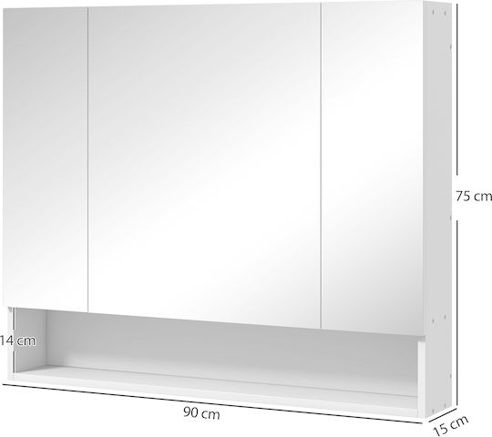 Kleankin Oglindă de Baie din MDF cu Raft și Dulap 90x15cm Albă