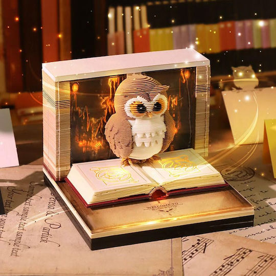 Calendar Interactiv 3D 2026 Alista Home Calendar Sculptură Lumină LED Lumea Magică Bufniță Copii Decorat Calendar de Birou 9 x 9 x 6,8 cm Maro