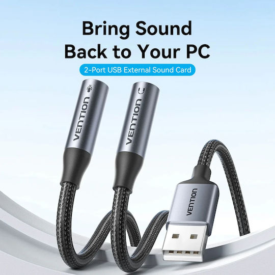 Vention USB 2.0 Cable USB-A male - 3.5mm female Γκρι 0.25m CVHHC