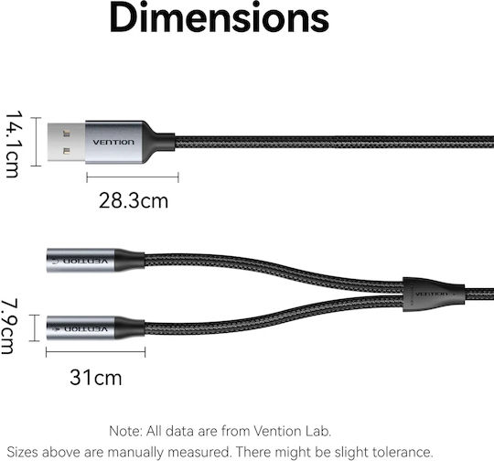 Vention USB 2.0 Cable USB-A male - 3.5mm female Γκρι 0.25m CVHHC