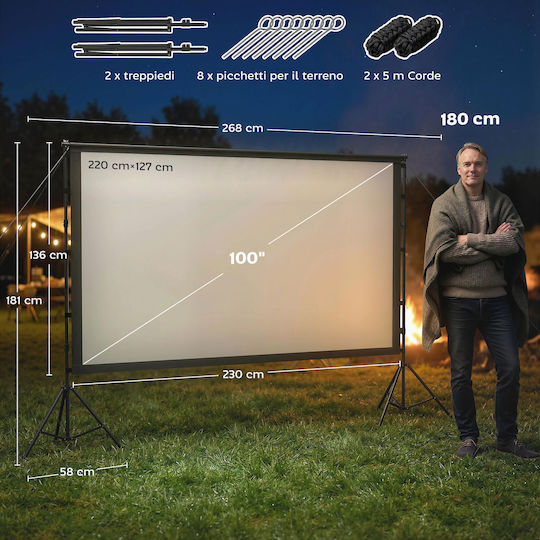 Homcom Οθόνη Προβολέα 100" 16:9 Hd 4k/8k Γωνία Θέασης 160° Διπλής Όψης Πτυσσόμενο Τρίποδη Λευκό 001-026v00bk