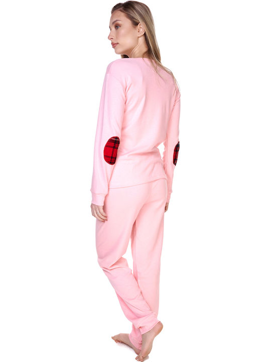 Comfort Set Pijamale De Iarnă Pentru Femei Din Bumbac Somon Cu Ursuleți