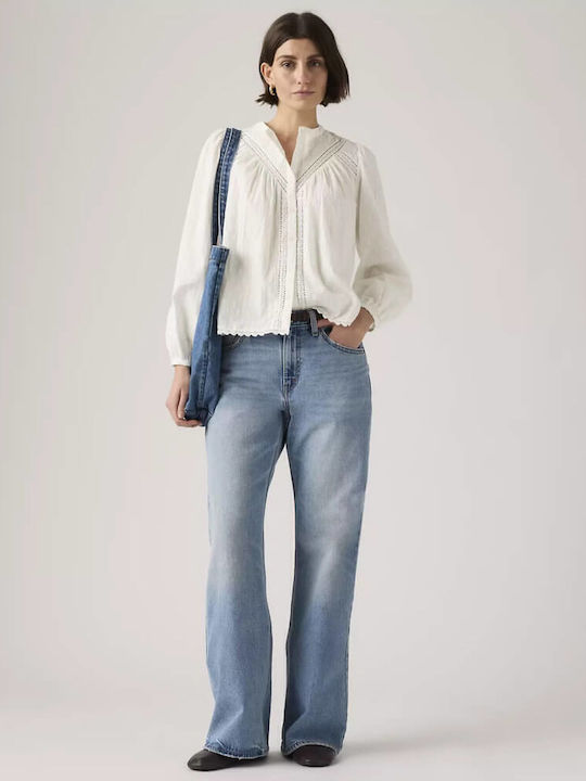 Boot Hoch tailliert Damenjeans in Lockerer Passform Medium Wash Blue