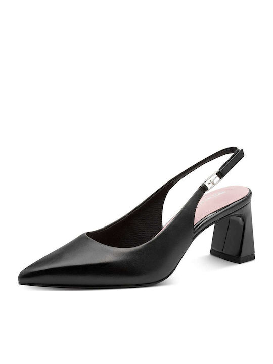 Leather Heels with Strap & Medium Heel Black
