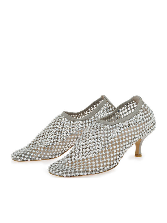 Leather Heels with Medium Heel Silver