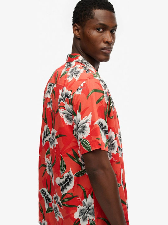 Print Short Sleeve Shirt In Wide Line Floral Red