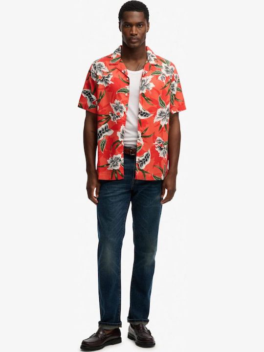 Print Short Sleeve Shirt In Wide Line Floral Red