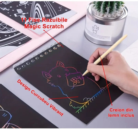 Carnet De Răzuit Alista Home Diy Magic Scratch 12 Foi Curcubeu Creion Din Lemn Negru Carduri 14.5 X 10 Cm Verde