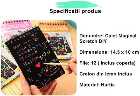 Alista Home Caiet De Carduri De Zgarieturi Diy Magic 12 Foi Creion Din Lemn Curcubeu Carduri Negre 14 5 X 10 Cm Albastre