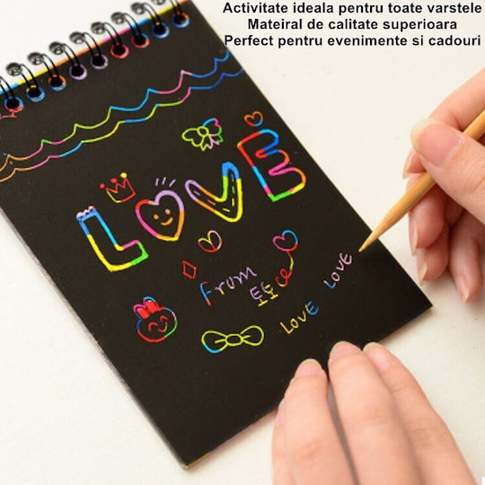 Alista Home Notebook Cu Carduri De Zgarieturi Diy Magic 12 Foi Creion Din Lemn Curcubeu Carduri Negre A5 Multicolor