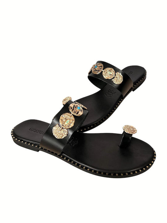 Leather Women's Flat Sandals Black