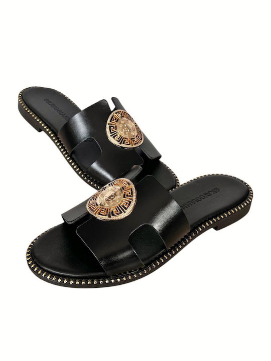 Leather Women's Flat Sandals Black