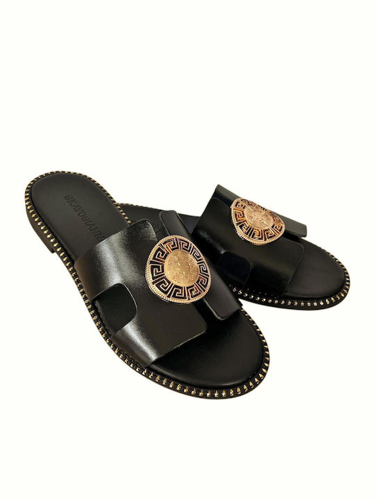 Leather Women's Flat Sandals Black