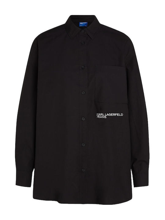 Women's Denim Long Sleeve Shirt Black