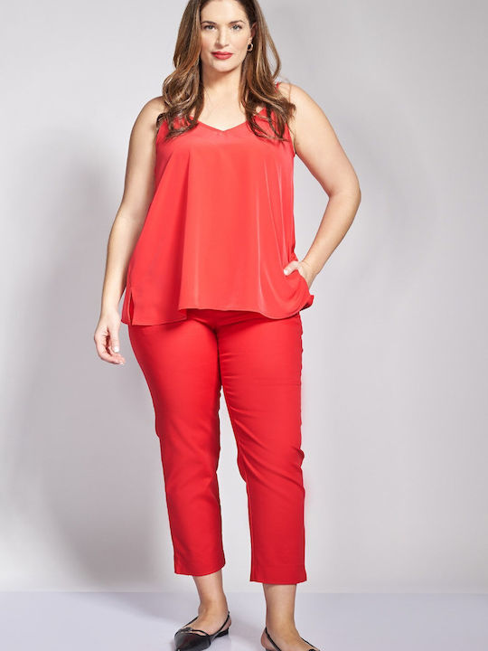 Pantaloni Dama Chino High Rise Slim Roșii