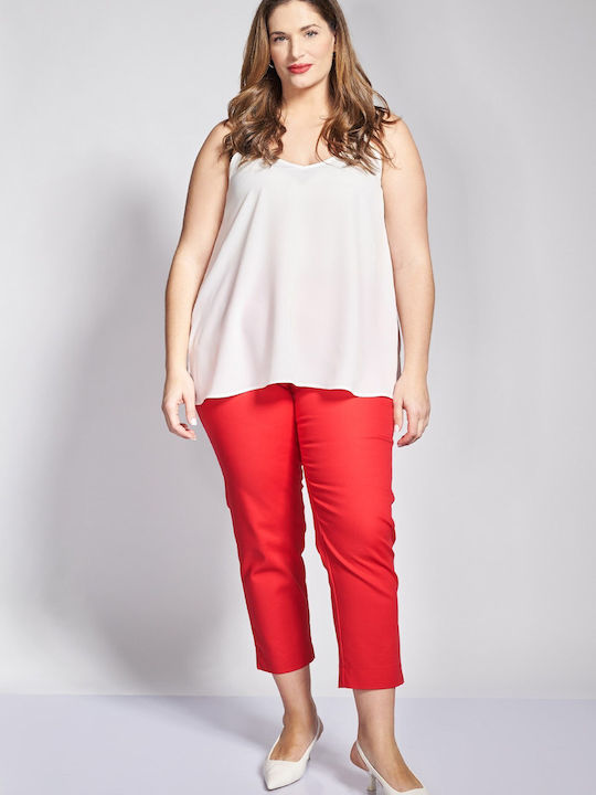Pantaloni Dama Chino High Rise Slim Roșii