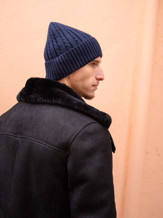 Beanie Căciulă Tricotată Pentru Bărbați în Culoare Albastră