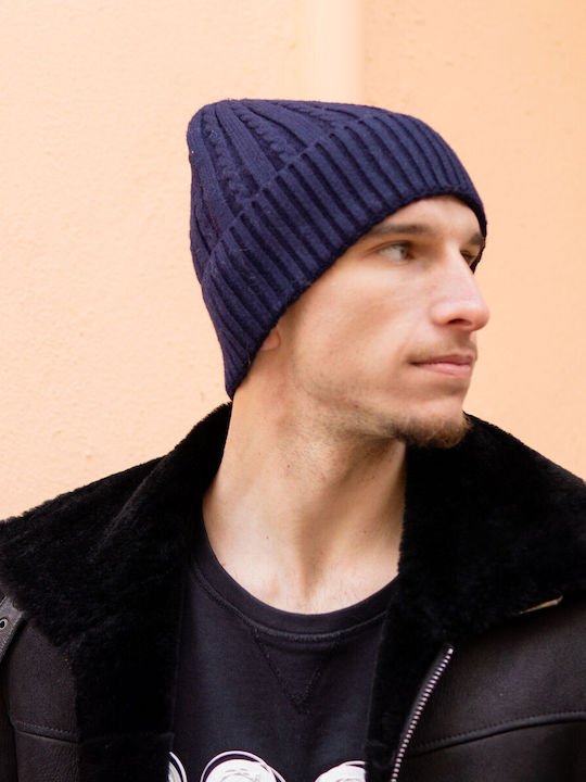 Beanie Căciulă Tricotată Pentru Bărbați în Culoare Albastră
