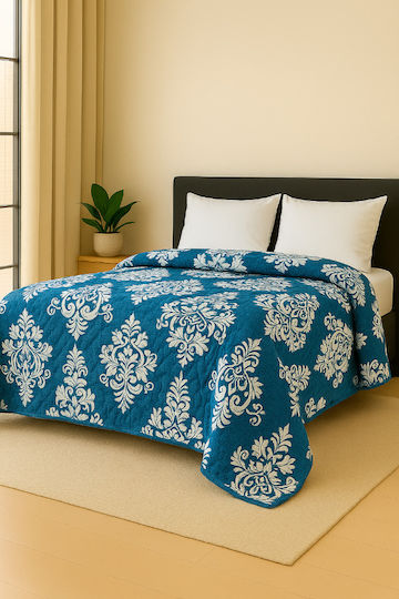 Κουβερλί Υπέρδιπλο Royal Blue Damask 220x240cm